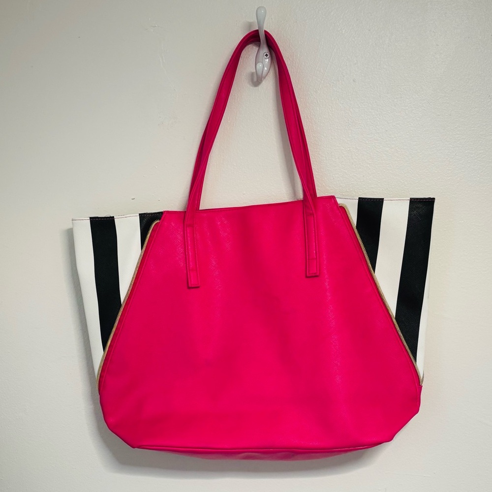 Juicy Couture Super Cute Hot Pink Black & White Side Striped Tote Bag!!! NWT!! - Picture 5 of 5